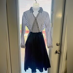 NWT Striped Button-Up Shirt with Blue Skirt